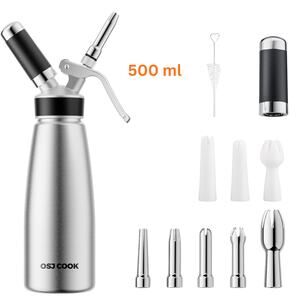 500ml Aluminum Whipped Cream Dispenser Whipper w/ 8 Nozzles Brush